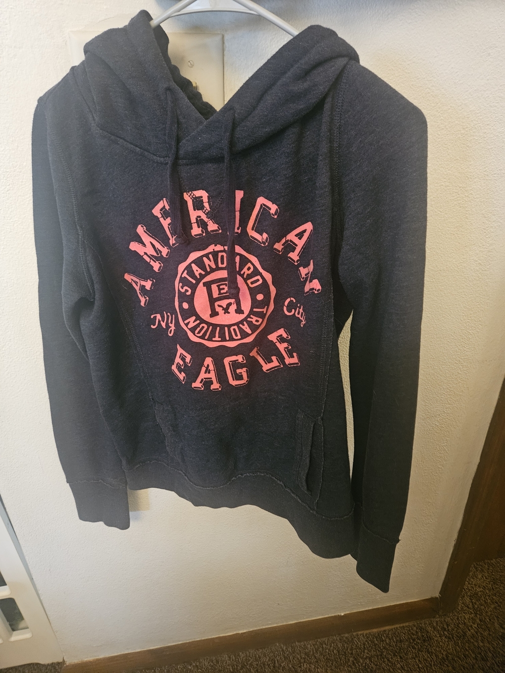 American Eagle Outfitters Dark Blue Hoodie with Pink Logo